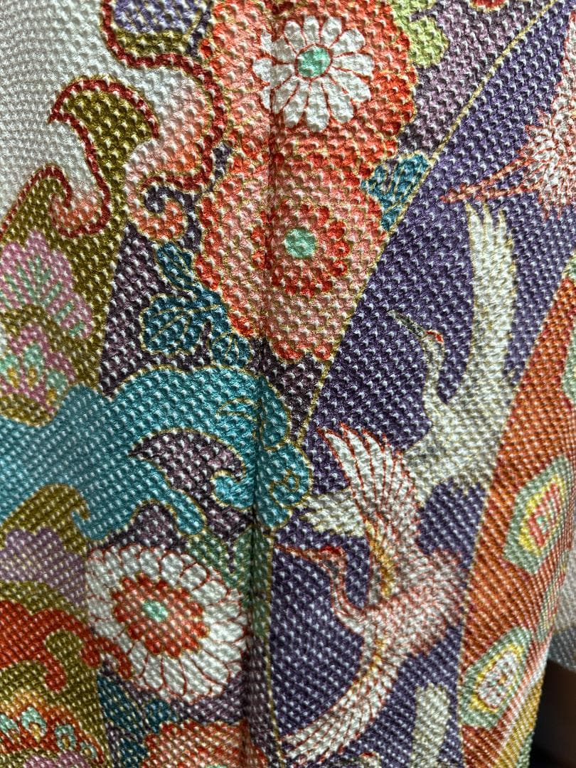 藤娘きぬたや 総絞り 白地 波鶴橘 小紋バック振袖 長襦袢2点セット