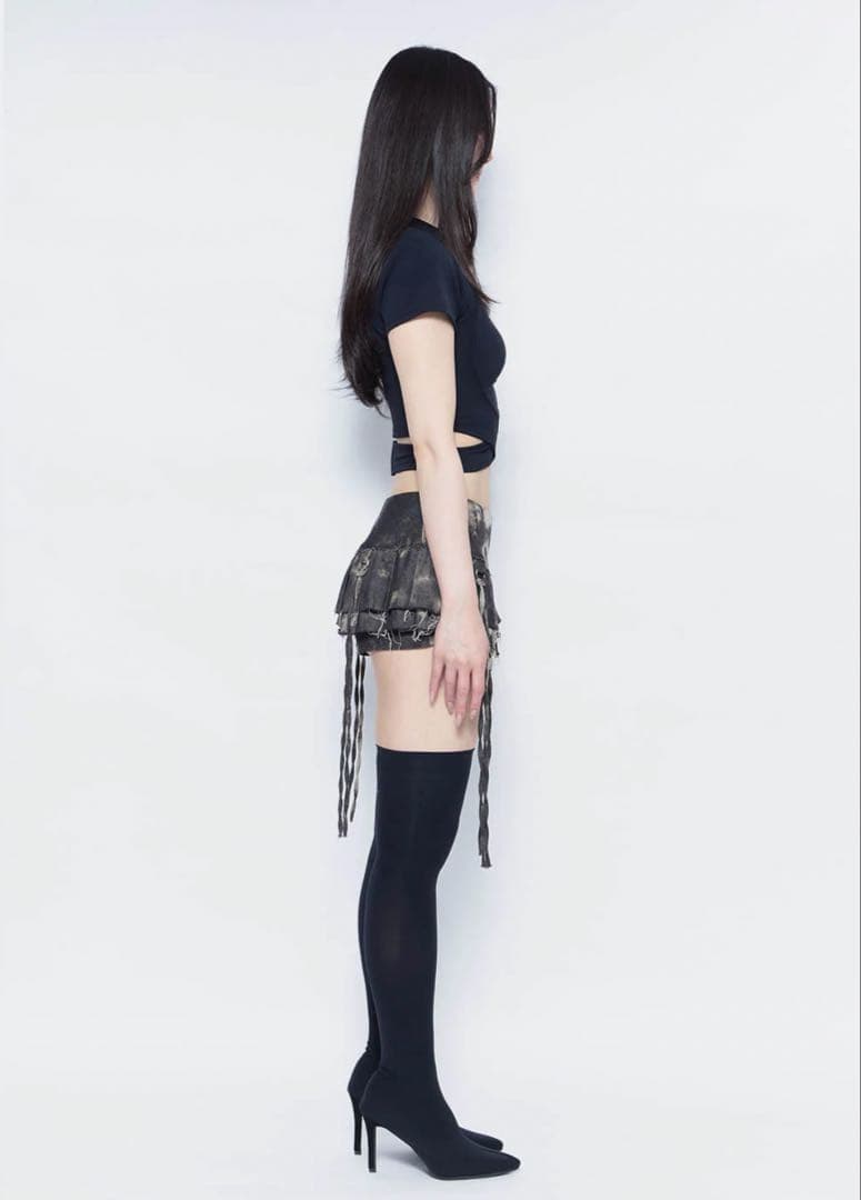 スカート S w pleats crash skirt THEREDTHREAD