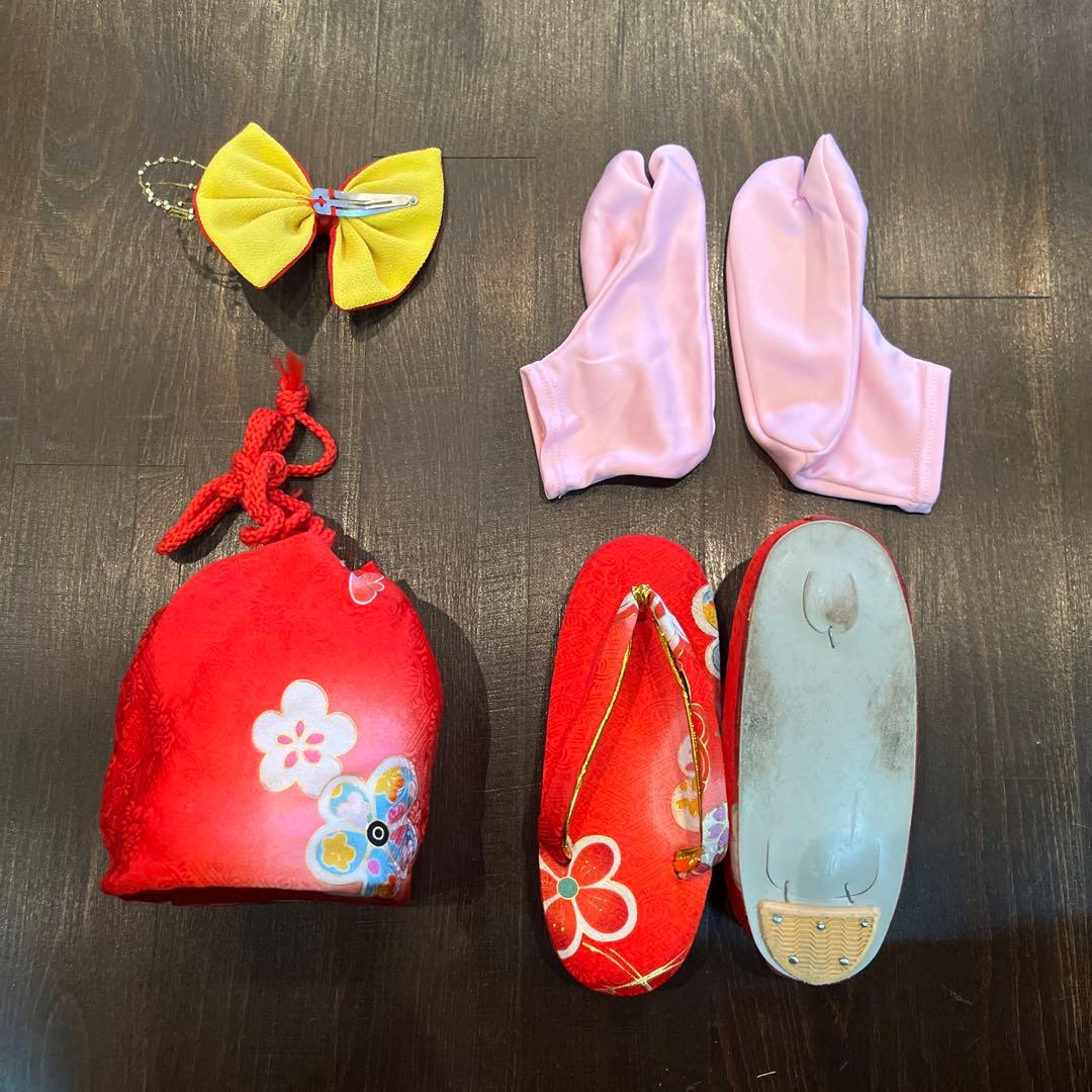 ラ*ン様 七五三 三歳 着物 被布 小物一式 フルセット 正絹 梅 鼓 肌襦袢付