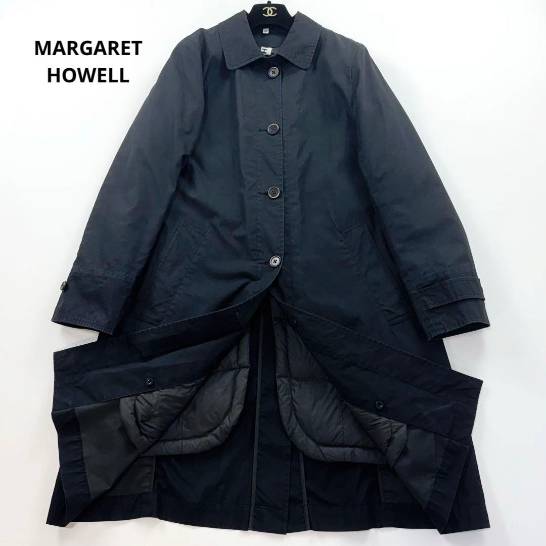 マーガレットハウエル ステンカラーコート ダウンライナー コーティング加工 黒