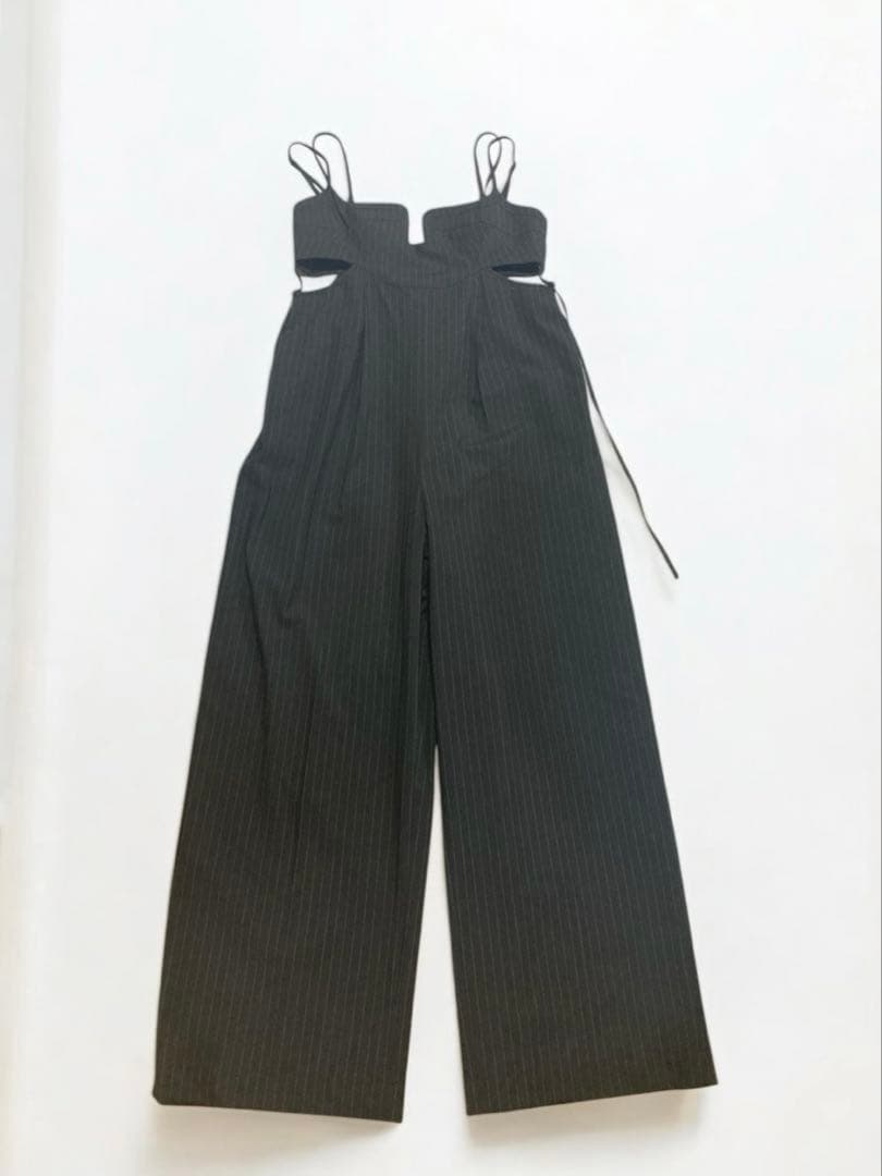 maison specialスクエアカットベアオールインワン ストライプ 黒　M