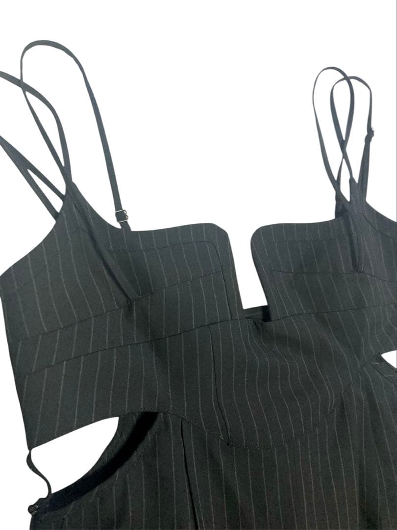 maison specialスクエアカットベアオールインワン ストライプ 黒　M