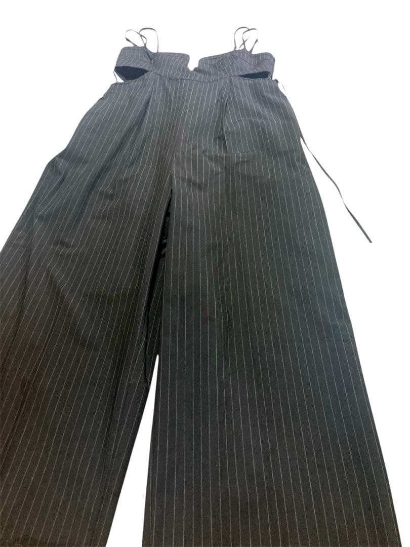 maison specialスクエアカットベアオールインワン ストライプ 黒　M