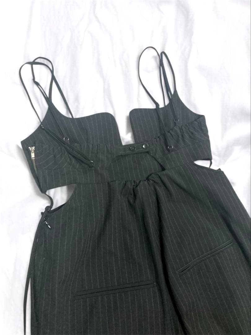 maison specialスクエアカットベアオールインワン ストライプ 黒　M