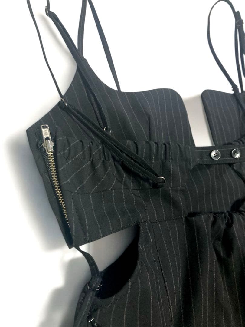 maison specialスクエアカットベアオールインワン ストライプ 黒　M