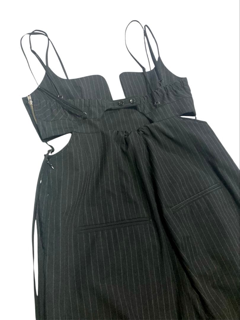 maison specialスクエアカットベアオールインワン ストライプ 黒　M