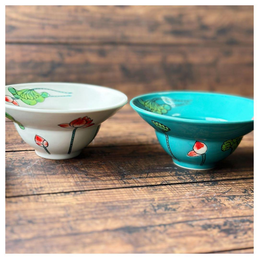 Bát Tràng ベトナム バッチャン焼き 新品 蓮柄 中鉢6枚