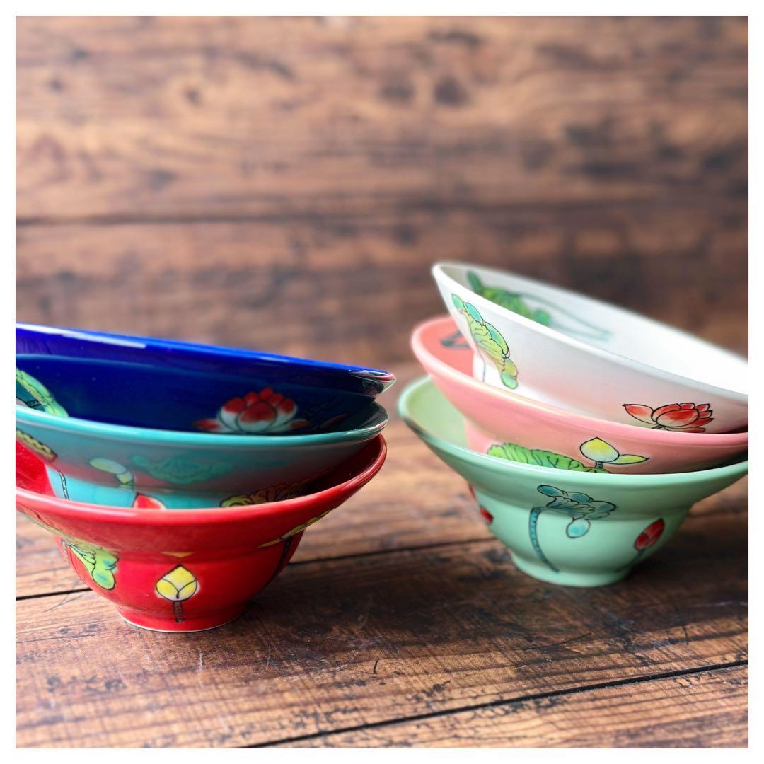 Bát Tràng ベトナム バッチャン焼き 新品 蓮柄 中鉢6枚