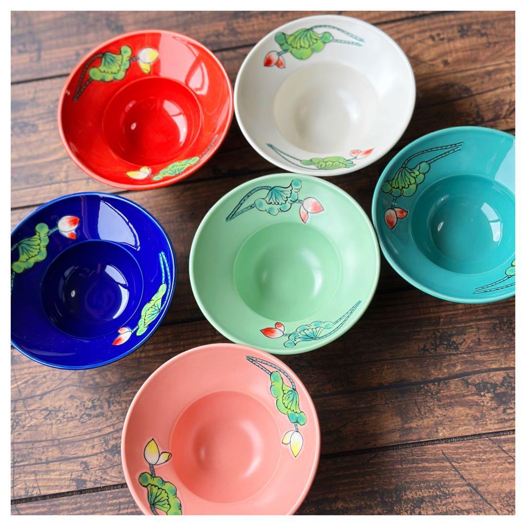 Bát Tràng ベトナム バッチャン焼き 新品 蓮柄 中鉢6枚
