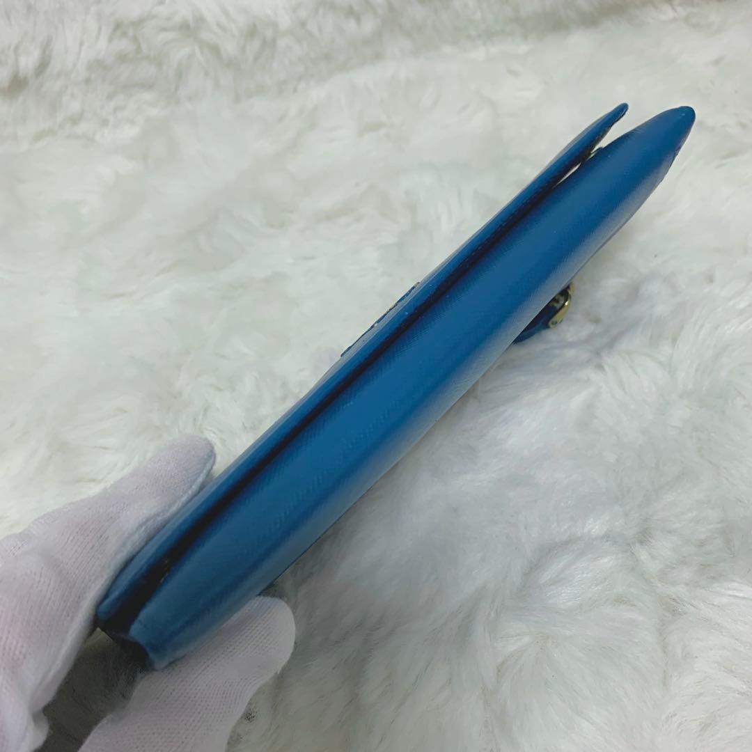 美品！PRADA サフィアーノ　メタルロゴ　ブルー系　レディース　長財布