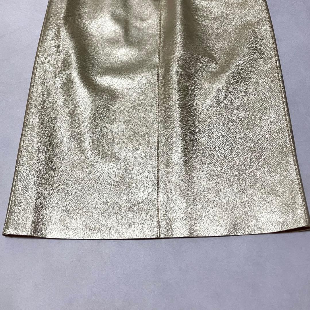 希少　Loewe ラムレザー　タイトスカート　ゴールド　派手　ナッパレザー