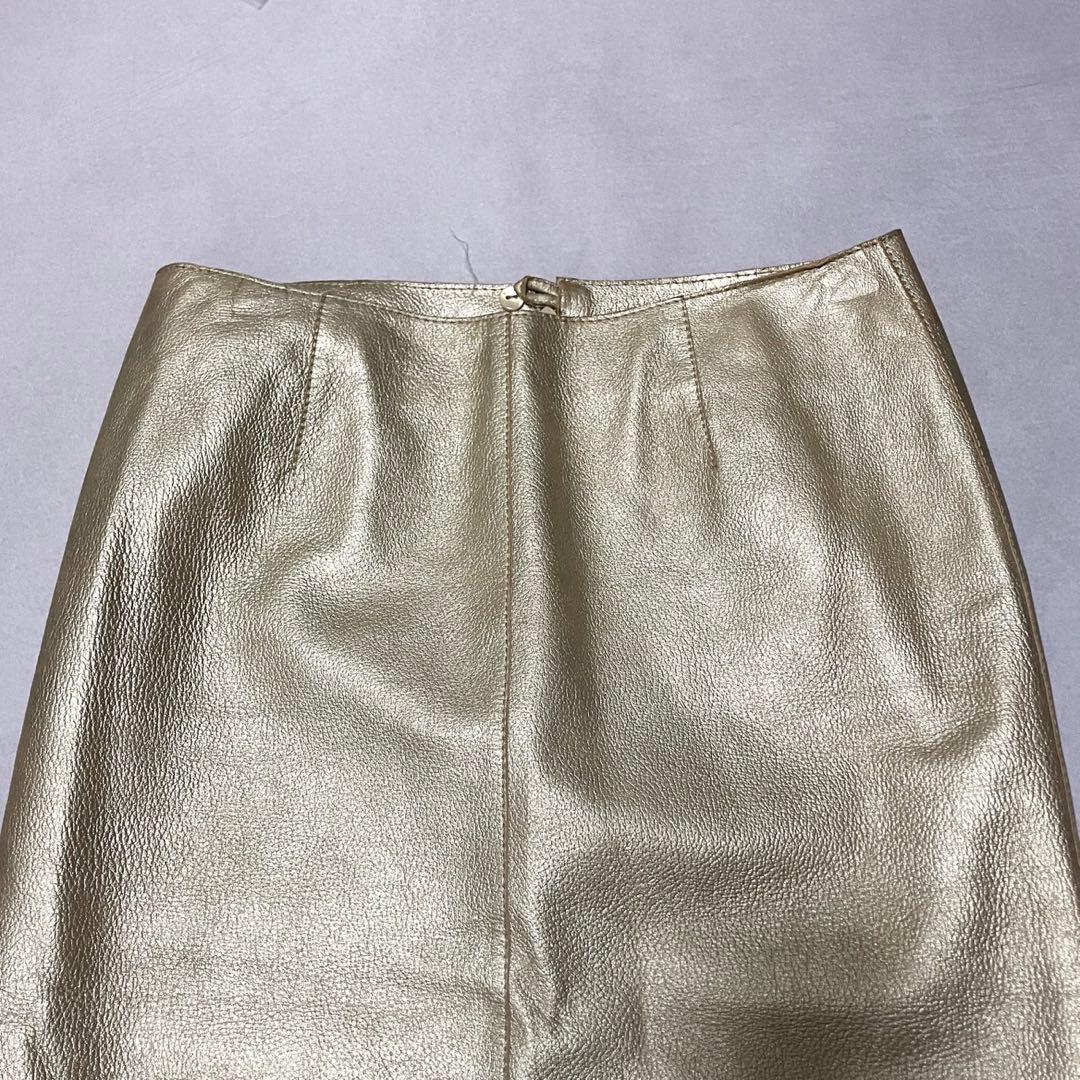 希少　Loewe ラムレザー　タイトスカート　ゴールド　派手　ナッパレザー