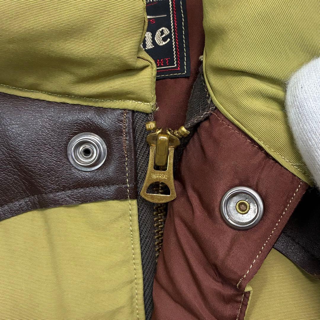 ★SUGAR CANE★ダウンベスト★革★サイズM★オリーブ×ブラウン★