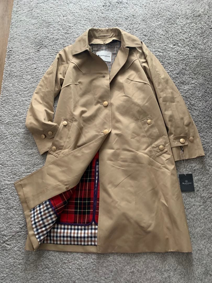 新品 Aquascutum ベージュ トレンチコート ステンカラーコート ロング