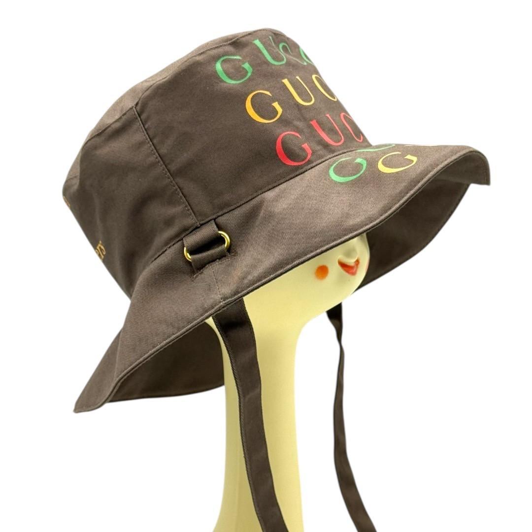 【極美品】グッチ GUCCI ロゴハットコットン 100周年記念 ブラウン