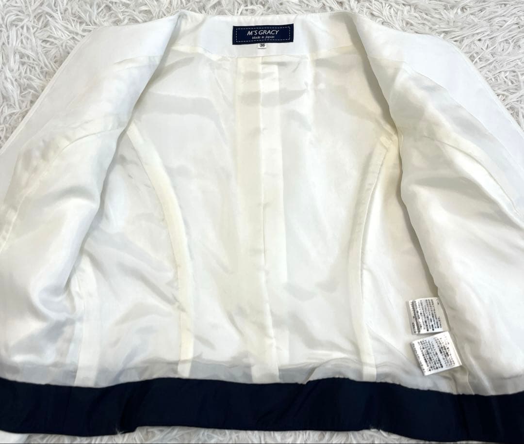 美品☆ エムズグレイシー　ノーカラージャケット　ハート　リボン　ホワイト　36
