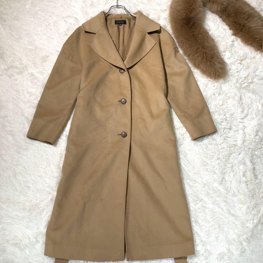 バーニーズニューヨーク カシミヤ チェスターコート ベルト フォックスファー襟