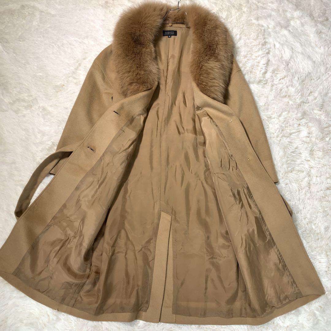 バーニーズニューヨーク カシミヤ チェスターコート ベルト フォックスファー襟