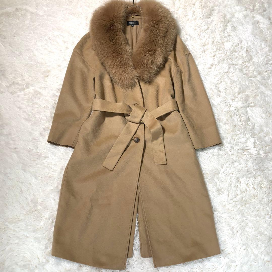 バーニーズニューヨーク カシミヤ チェスターコート ベルト フォックスファー襟