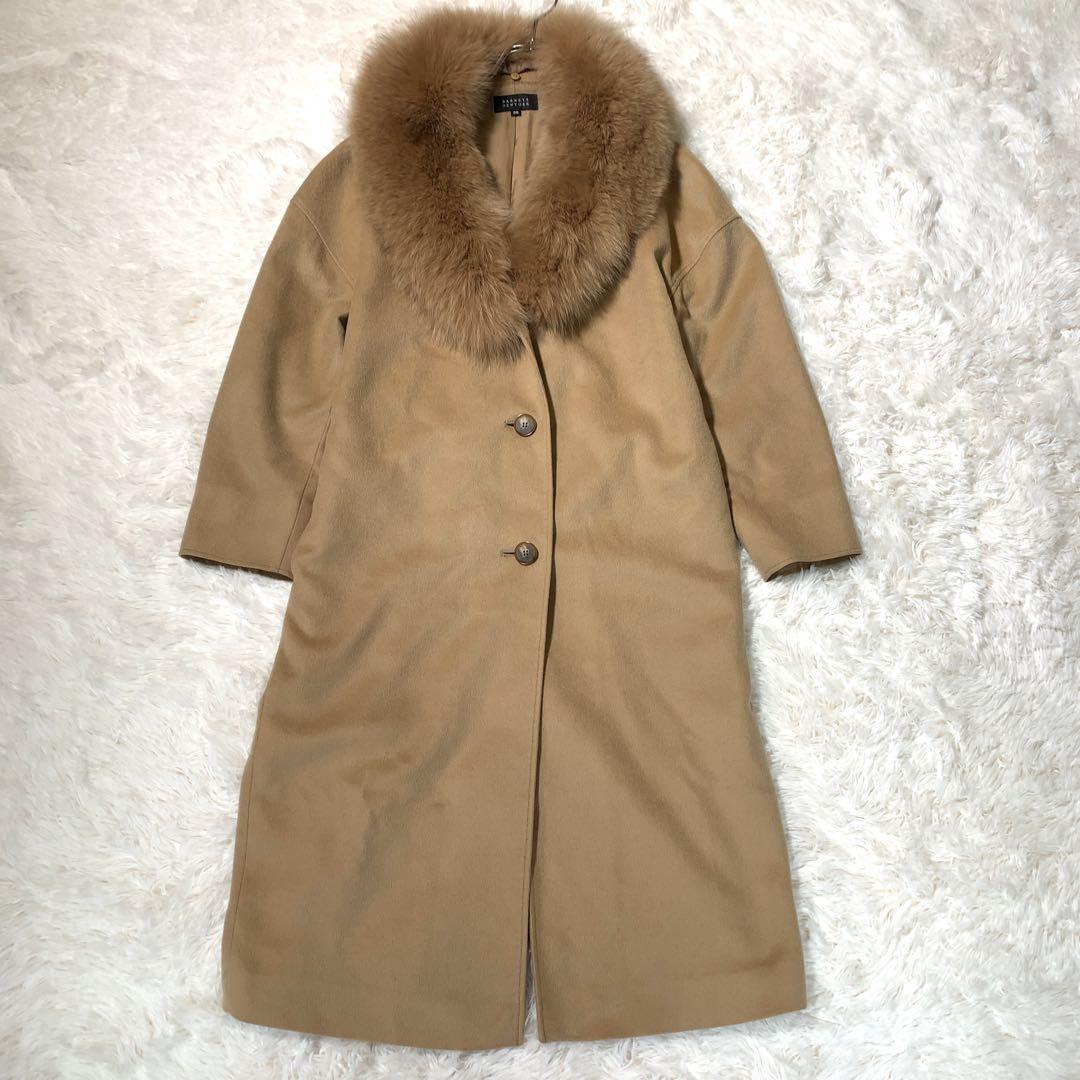 バーニーズニューヨーク カシミヤ チェスターコート ベルト フォックスファー襟