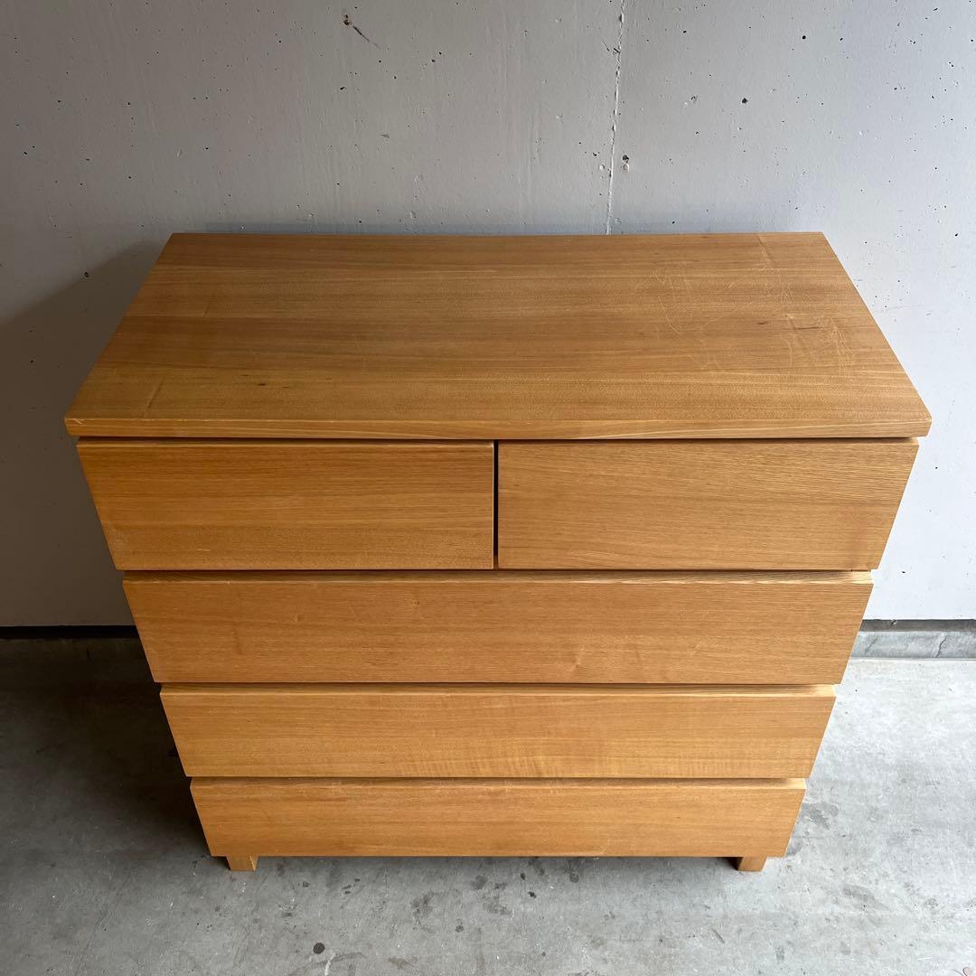 しばっこ★無印 木製チェスト・４段ワイド・タモ材 ナチュラル