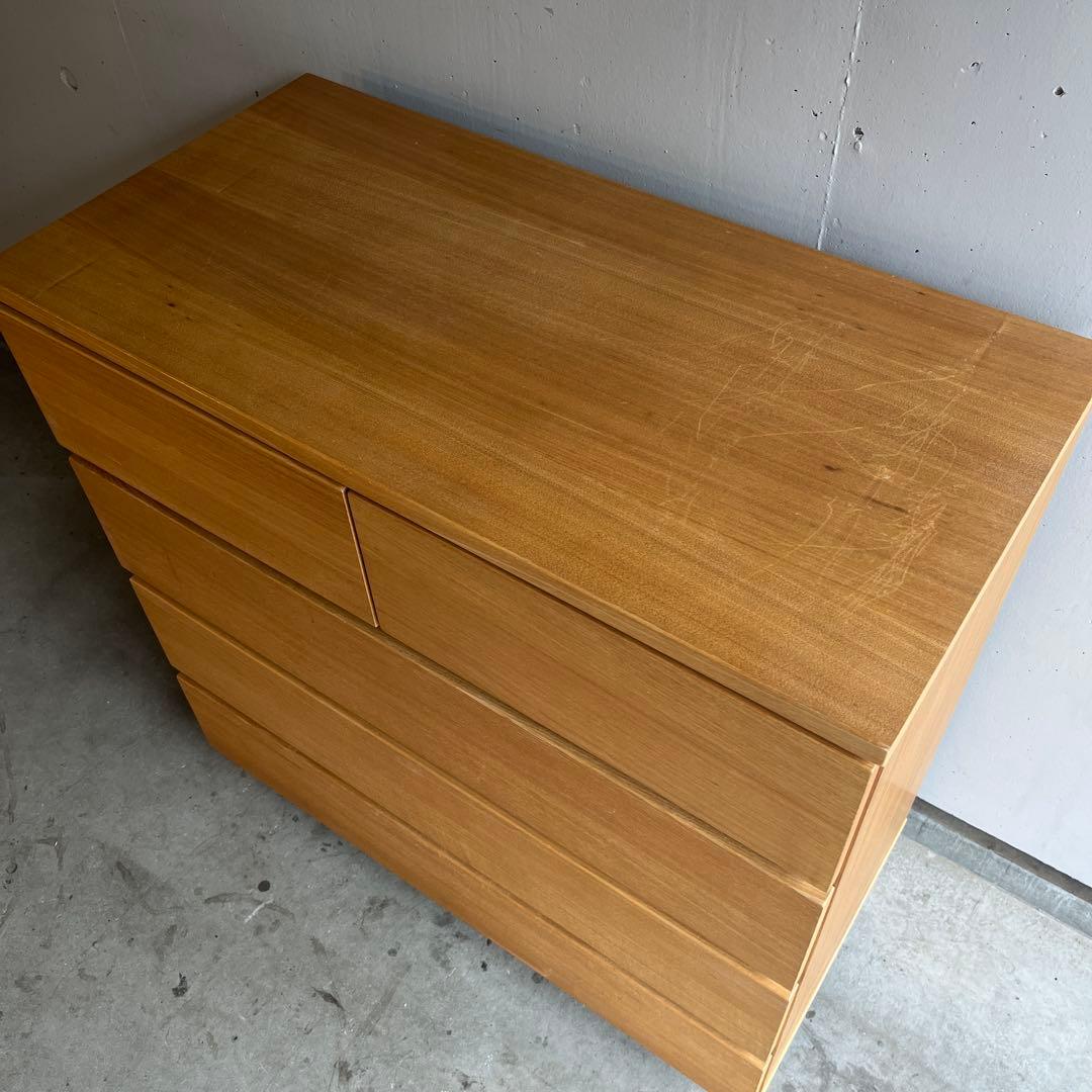 しばっこ★無印 木製チェスト・４段ワイド・タモ材 ナチュラル