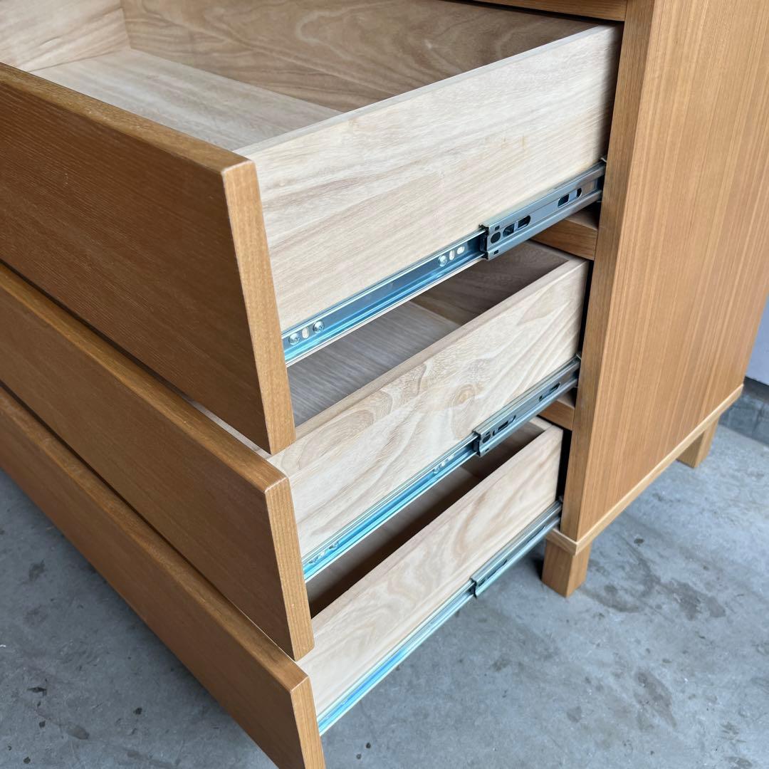 しばっこ★無印 木製チェスト・４段ワイド・タモ材 ナチュラル