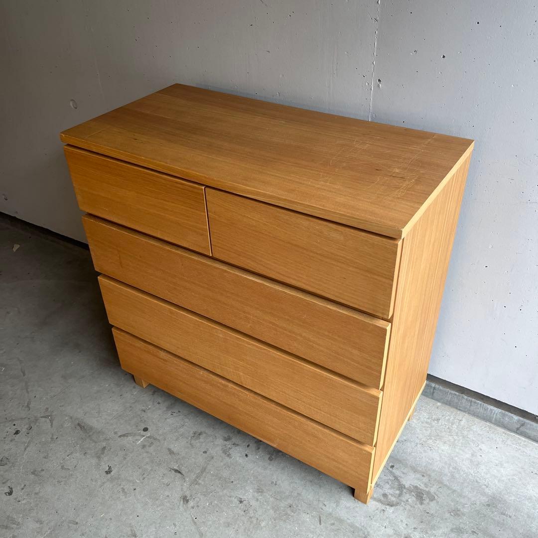 しばっこ★無印 木製チェスト・４段ワイド・タモ材 ナチュラル