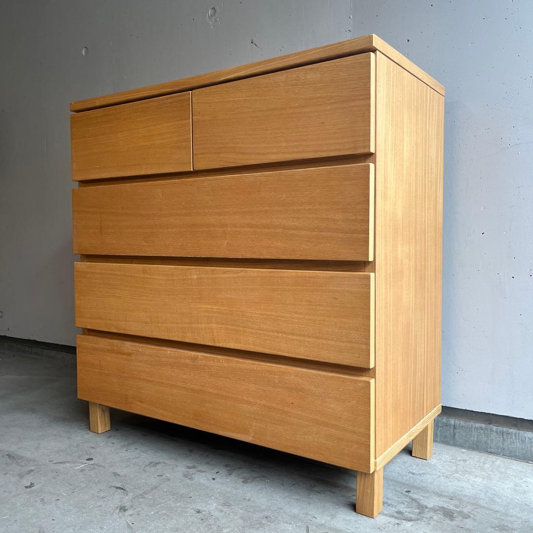 しばっこ★無印 木製チェスト・４段ワイド・タモ材 ナチュラル