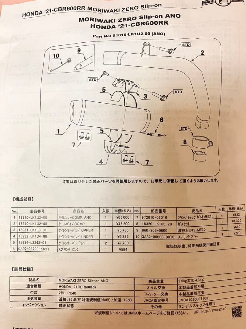 cbr600rr MORIWAKI スリップオンマフラー