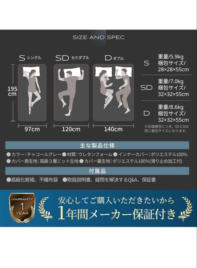 GOKUMINセミダブルマットレス 高反発