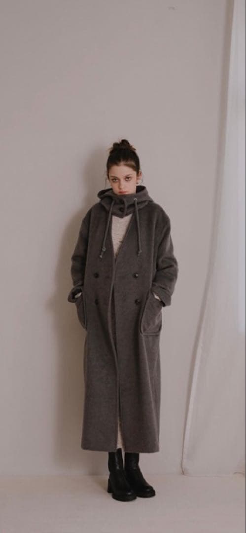 新品未使用　PINUE （ピヌエ）　 フード付き ロングコート XS グレー
