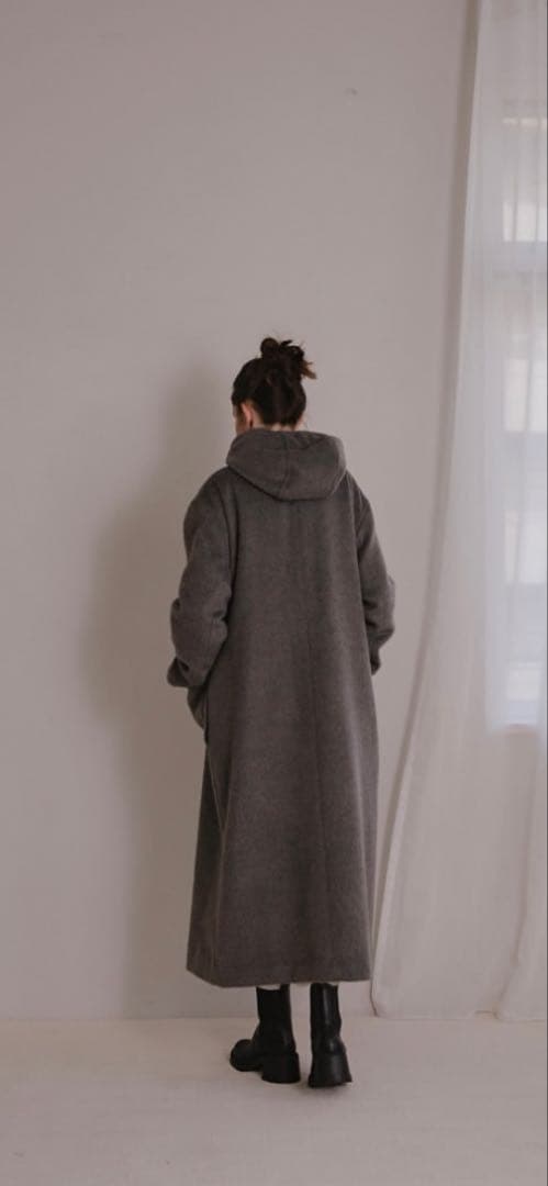 新品未使用　PINUE （ピヌエ）　 フード付き ロングコート XS グレー