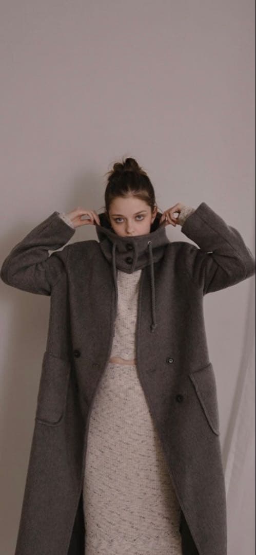 新品未使用　PINUE （ピヌエ）　 フード付き ロングコート XS グレー