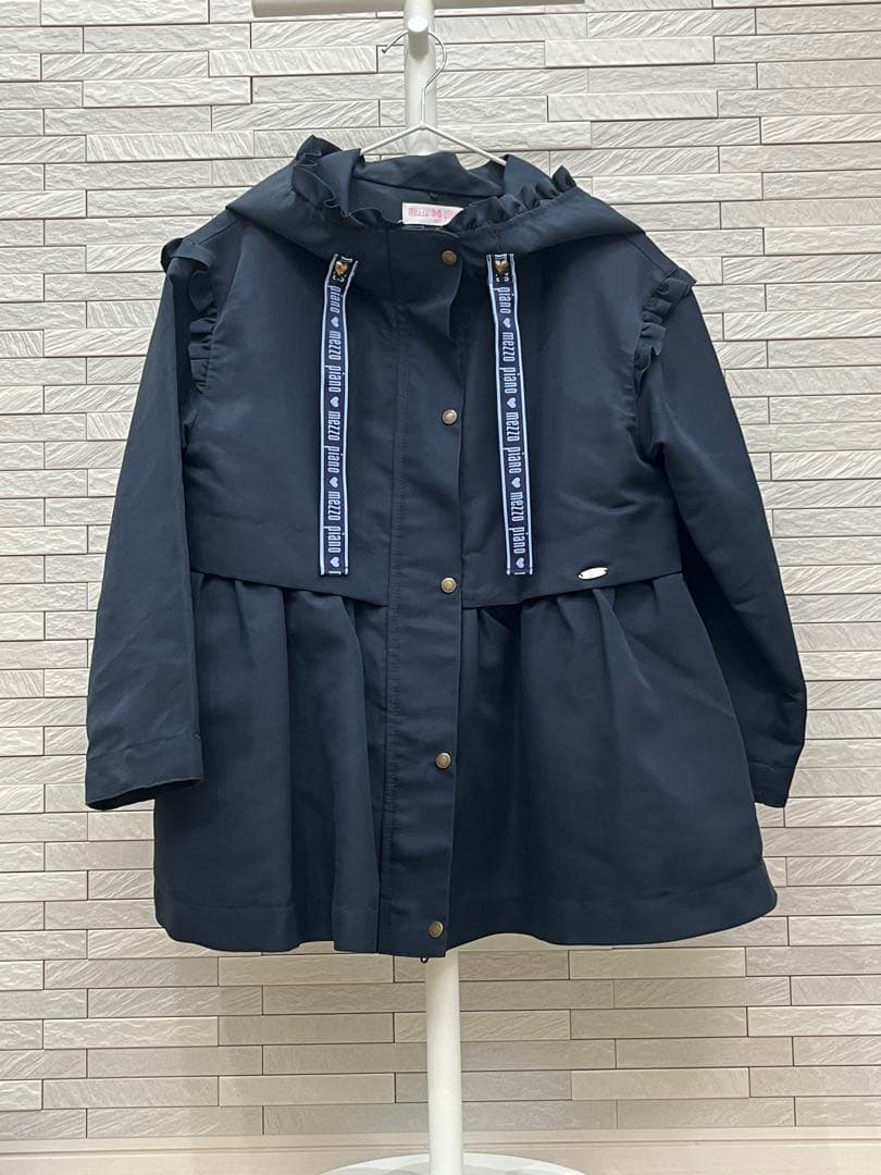 極美品　メゾピアノ　ネイビー フリル　フードジャケット　130