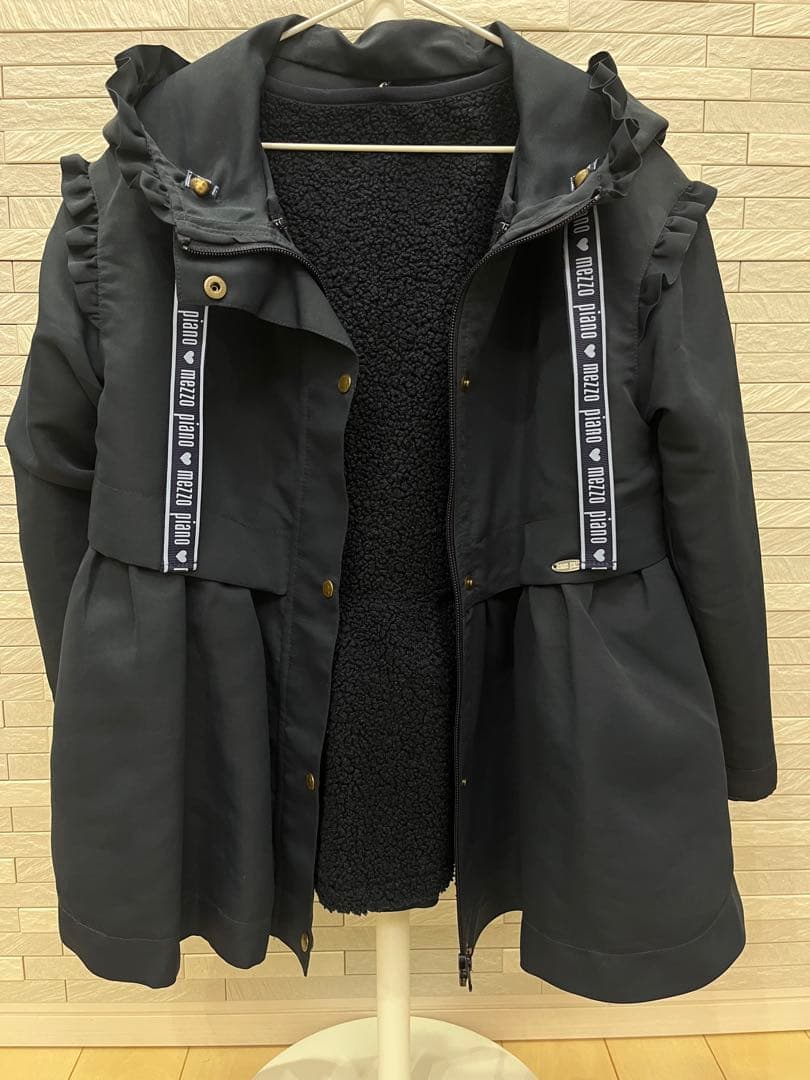 極美品　メゾピアノ　ネイビー フリル　フードジャケット　130