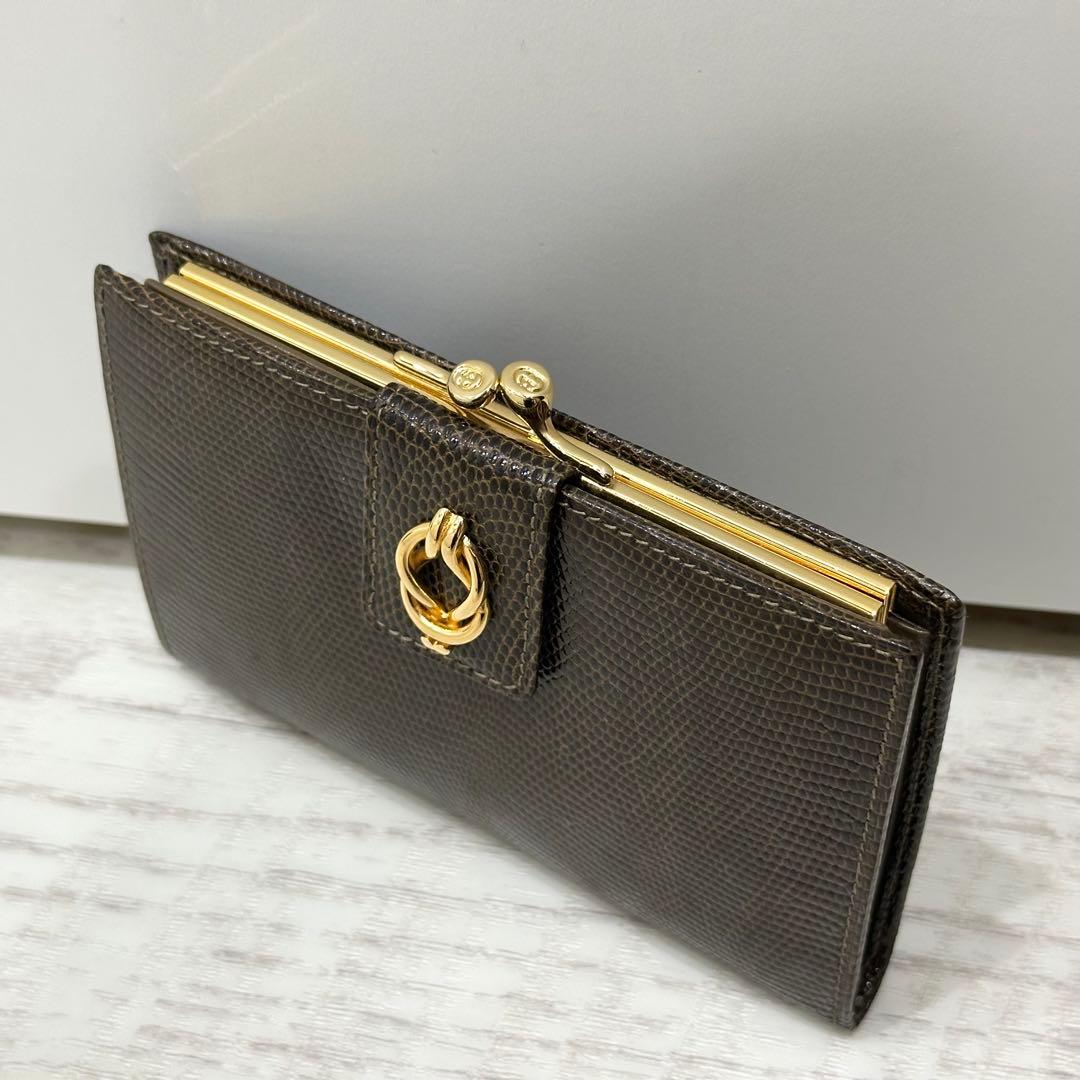 【極美品】オールドグッチ リザードレザー 二つ折り財布 がま口 ノットモチーフ