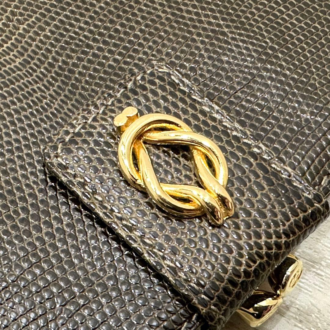 【極美品】オールドグッチ リザードレザー 二つ折り財布 がま口 ノットモチーフ