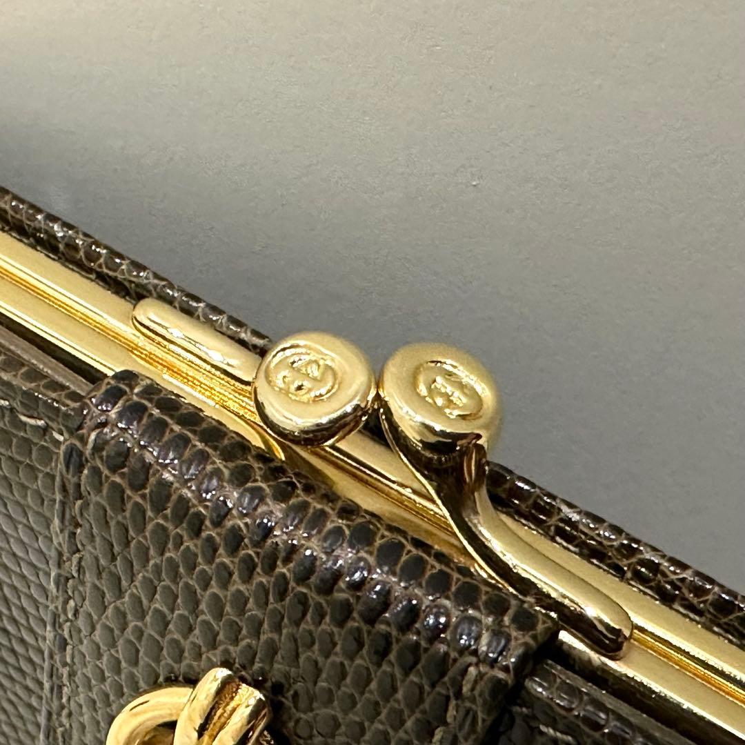 【極美品】オールドグッチ リザードレザー 二つ折り財布 がま口 ノットモチーフ