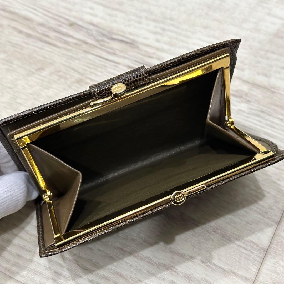 【極美品】オールドグッチ リザードレザー 二つ折り財布 がま口 ノットモチーフ