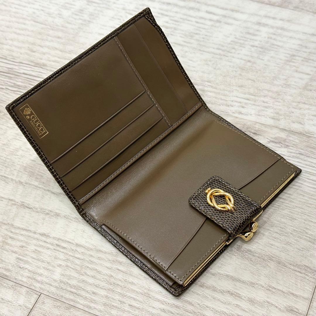 【極美品】オールドグッチ リザードレザー 二つ折り財布 がま口 ノットモチーフ