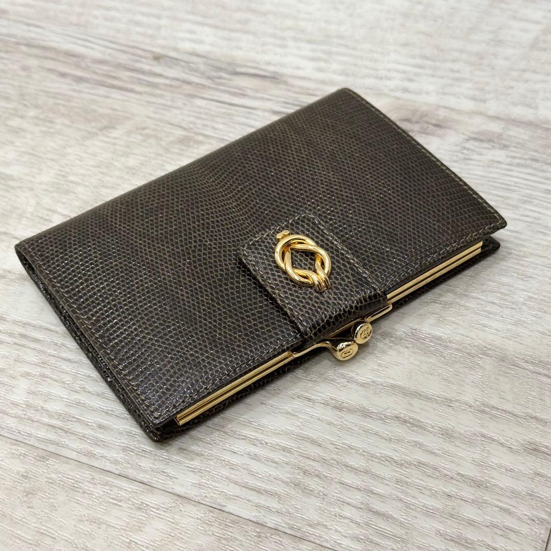 【極美品】オールドグッチ リザードレザー 二つ折り財布 がま口 ノットモチーフ