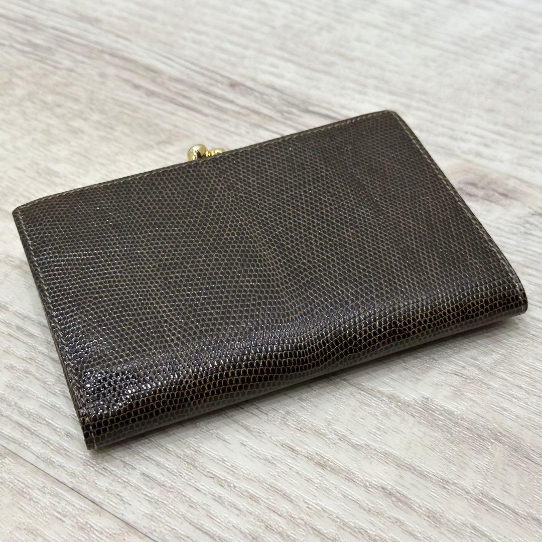 【極美品】オールドグッチ リザードレザー 二つ折り財布 がま口 ノットモチーフ