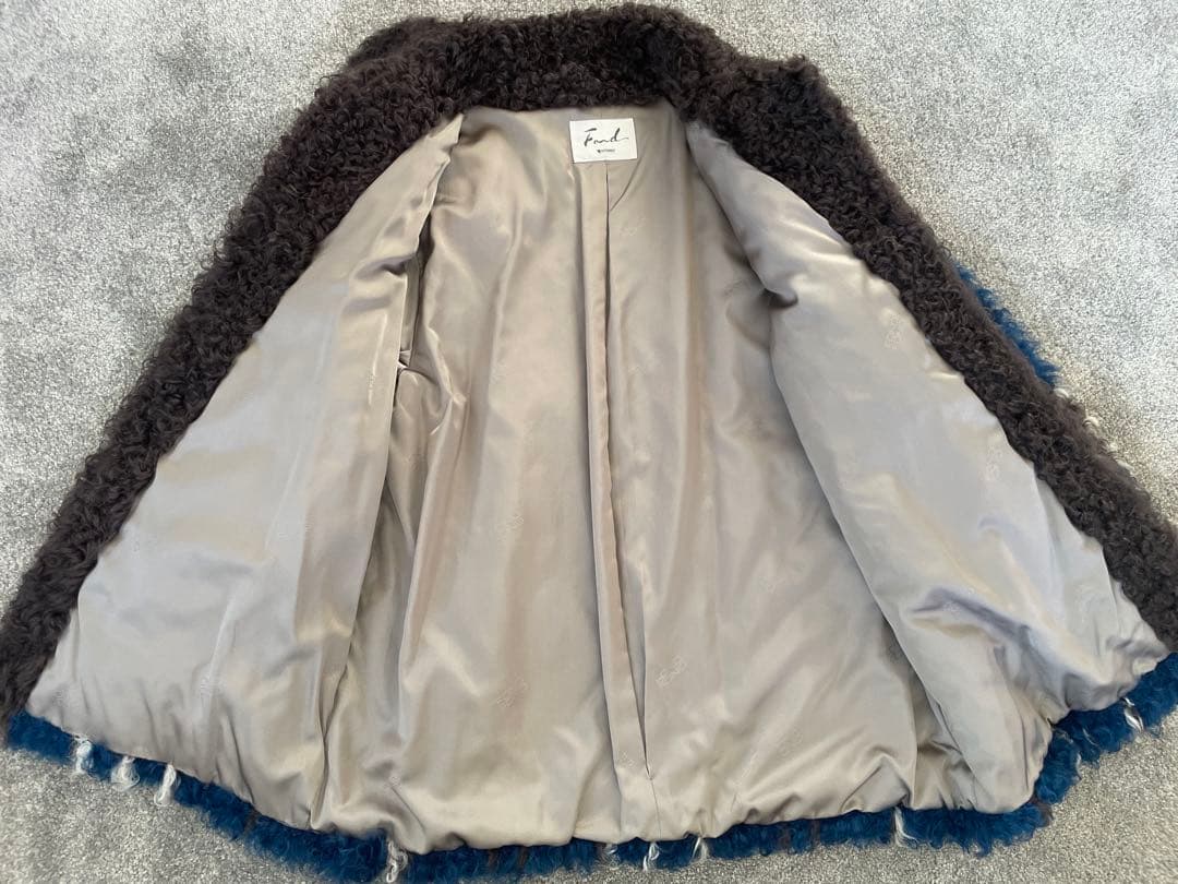 FOND × MOONBAT 高級ラムスキン編み込みムートンコート チェック柄