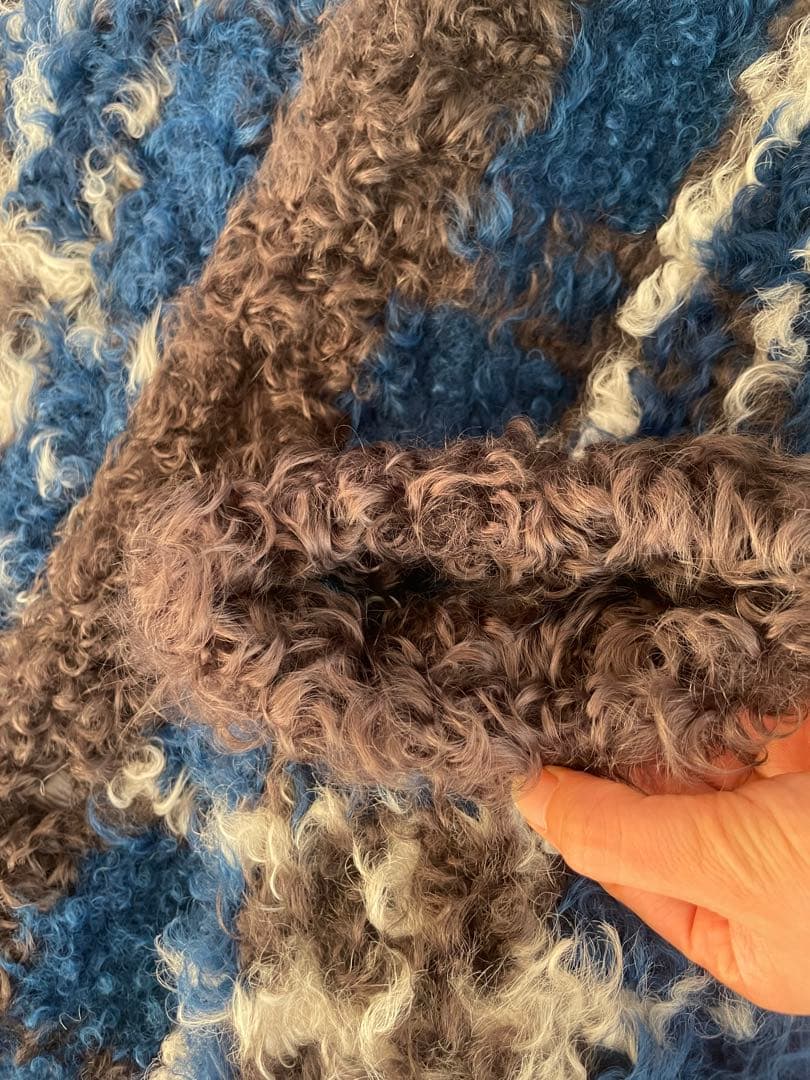 FOND × MOONBAT 高級ラムスキン編み込みムートンコート チェック柄