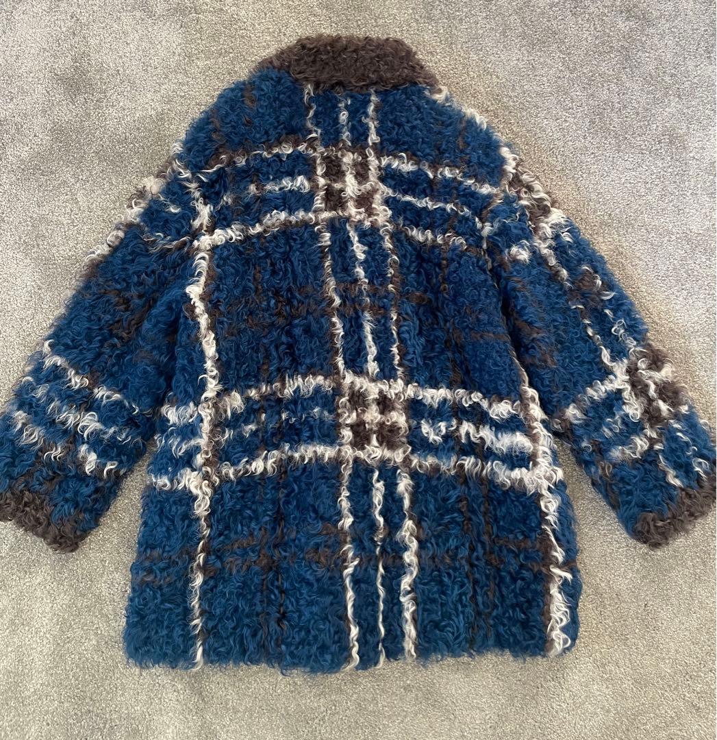 FOND × MOONBAT 高級ラムスキン編み込みムートンコート チェック柄