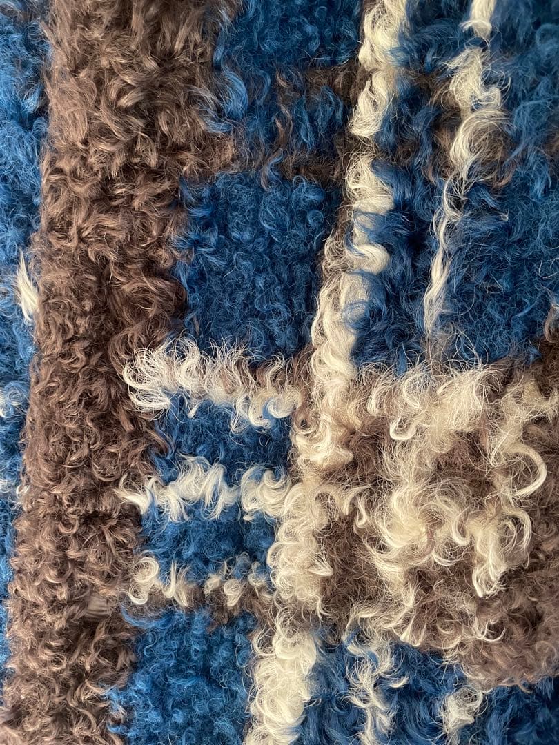 FOND × MOONBAT 高級ラムスキン編み込みムートンコート チェック柄