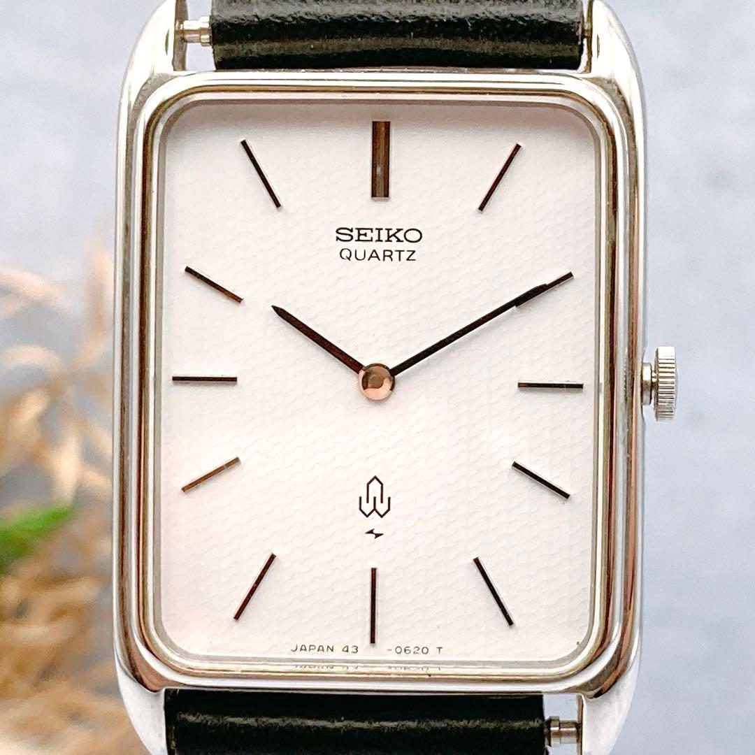 【稼動品】SEIKO シャリオ スクエア メンズ クォーツ 社外ベルト 腕時計