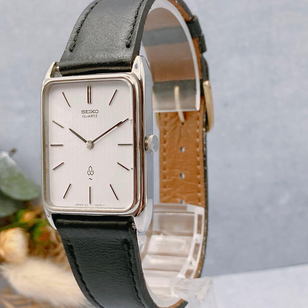 【稼動品】SEIKO シャリオ スクエア メンズ クォーツ 社外ベルト 腕時計