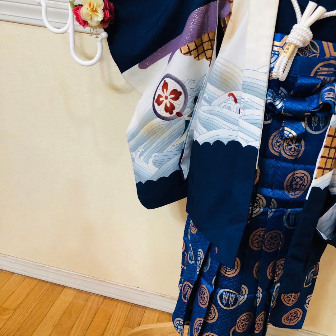 七五三５歳完全フルセット‼️豪華青系鷹金彩煌びやか⭐︎豪華金蘭刺繍袴銘品